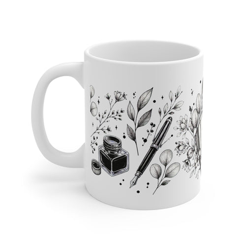 Black Ink Botanical Pen Wrap Coffee Mug