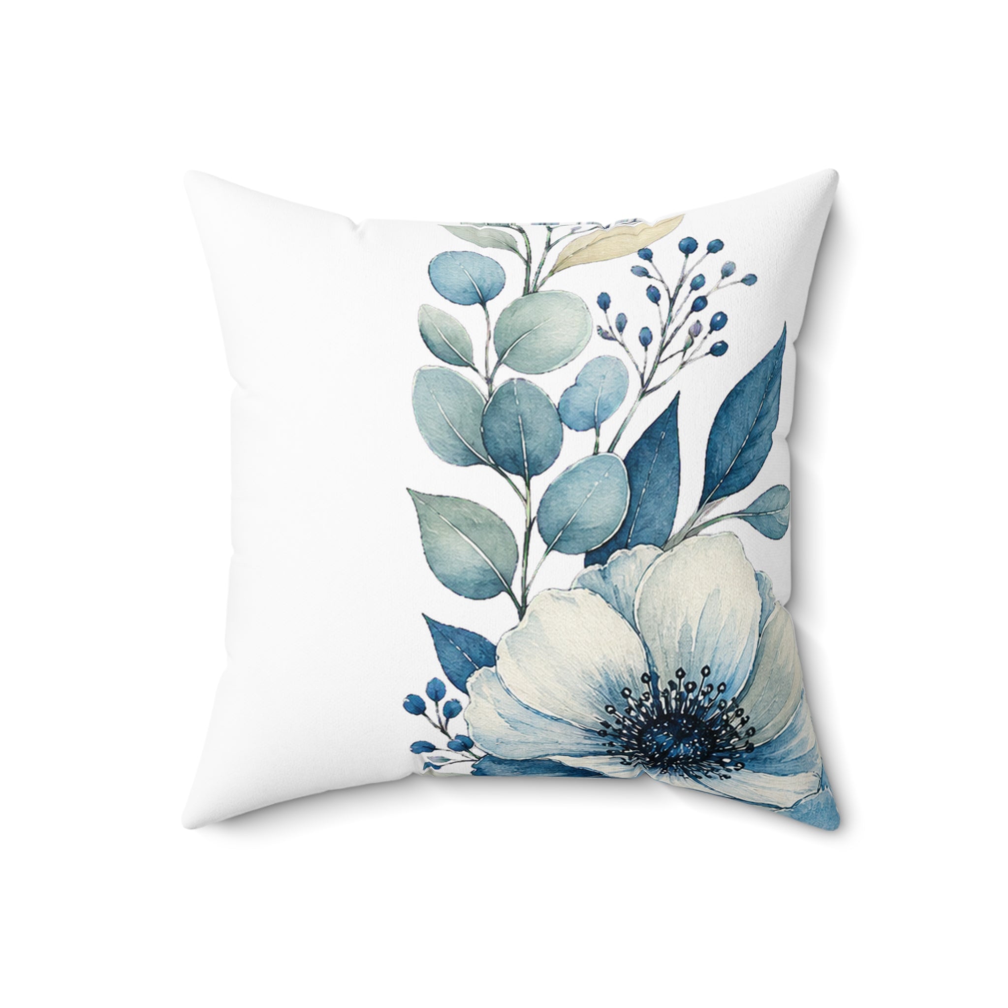 Patina Blue Botanical Corner Pattern Throw Pillow