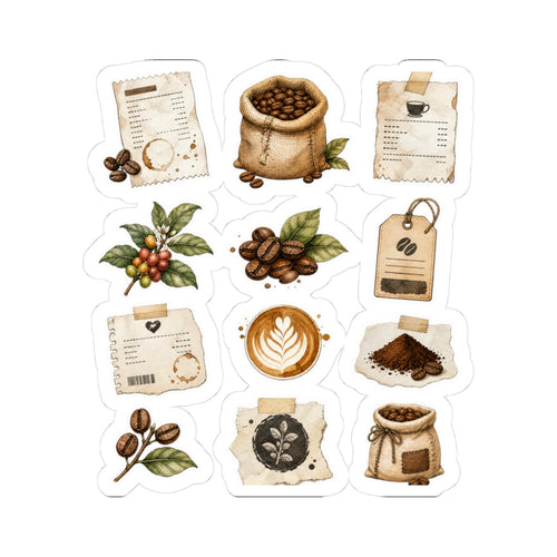 Cafe Receipt Beans Cup Labels Sticker Sheet